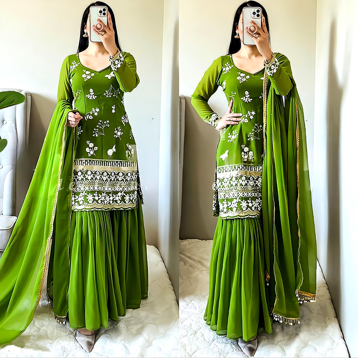 Beautiful Green Embroidered Sharara Set  uploaded by business on 8/15/2023