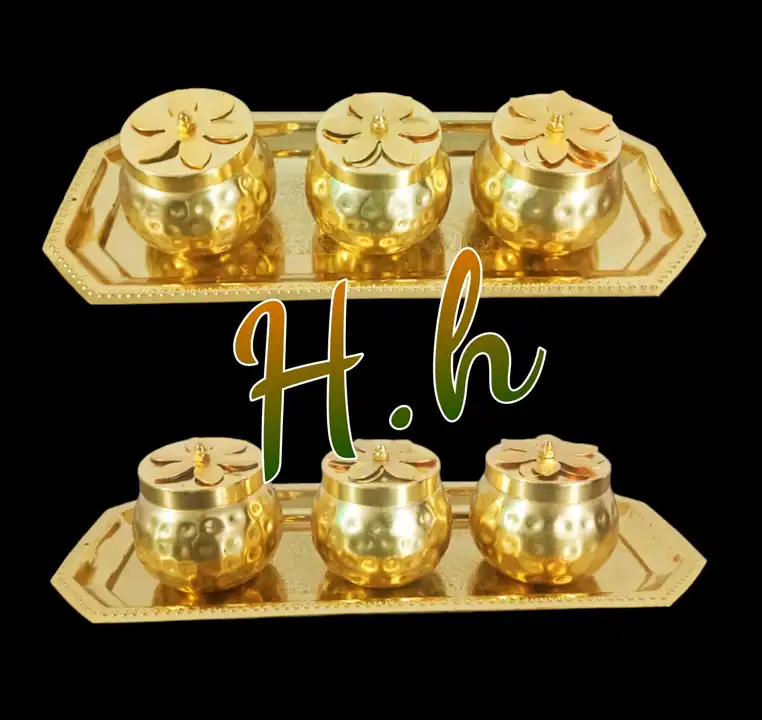 Decorative S.Steel Gold Plated Tray With Iron Gold Plated Jars Combo Set Available in Very reasonabl uploaded by business on 8/15/2023