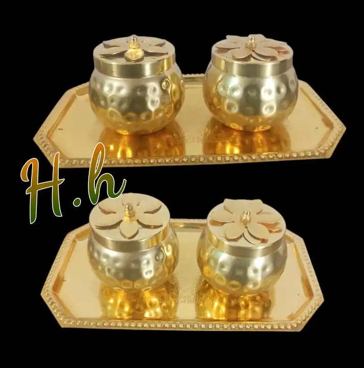 Decorative S.Steel Gold Plated Tray With Iron Gold Plated Jars Combo Set Available in Very reasonabl uploaded by Hina Handicrafts on 8/15/2023