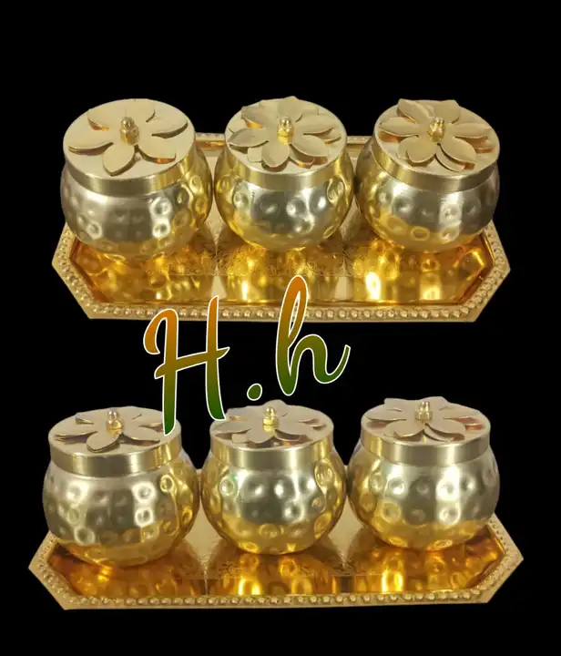 Decorative S.Steel Gold Plated Tray With Iron Gold Plated Jars Combo Set Available in Very reasonabl uploaded by business on 8/15/2023