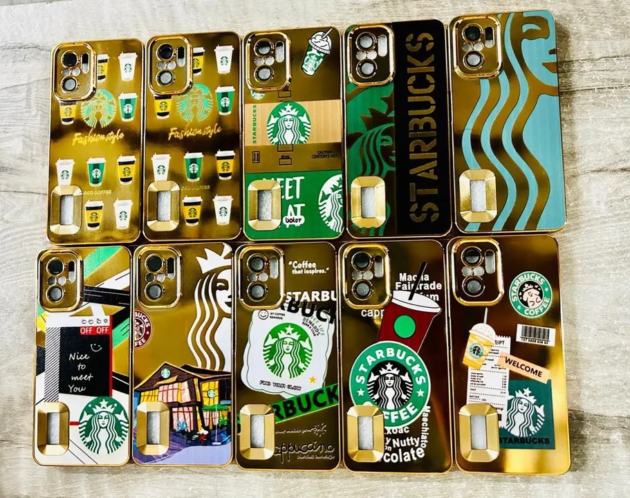 Gold frame Starbucks mobile case uploaded by business on 8/15/2023