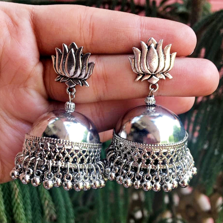 Silver Lotus Stud Jhumka Earrings uploaded by AGGARWAL TRADING CO on 8/15/2023