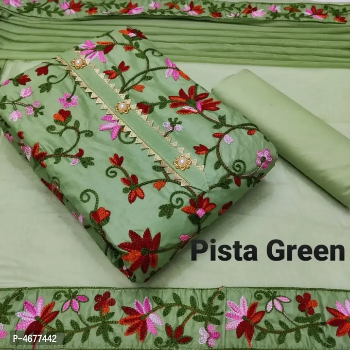 Post image Designer Cotton Embroidered Dress Material With Chiffon Dupatta Set For Women

 Color:  Green

 Fabric:  Cotton

 Type:  Dress Material with Dupatta

 Style:  Embroidered

Top Length: 2.1 (in metres)

Bottom Length: 2.0 (in metres)

Dupatta Length: 2.2 (in metres)

Within 6-8 business days