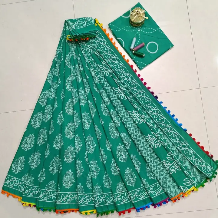 Post image 👉New photo shoot update 🥻
Hand block print saree with blous

✂️1.Size 6.3 metres including blouse pieces.
🧶2.Pure handmade sarees
🌞3.100% colour guarantee
🌼4. Fabric cotton mul-mul 
🥳 100+ design available
Full stock available