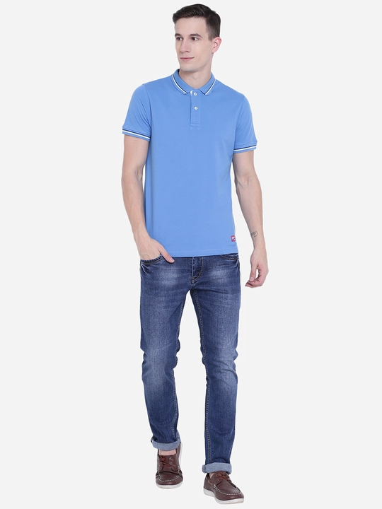 hot button collar-neck half sleeve solid sky blue t-shirt for men! 🔥💙 uploaded by business on 8/16/2023