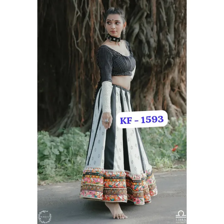 NAVRATRI SPECIAL BLACK AND WHIT GAMTHI WORK WITH DIGITAL PRINTED REAL MIRROR WORK LEHENGAS CHOLI WIT uploaded by Shreeji fashion on 8/16/2023