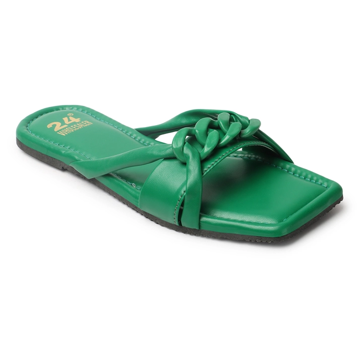 Fancy Green Women Flats Slippers With Buckle Chappal For Ladies uploaded by TOHR on 8/16/2023