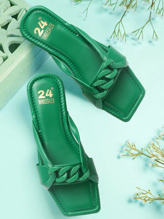 Fancy Green Women Flats Slippers With Buckle Chappal For Ladies uploaded by TOHR on 8/16/2023
