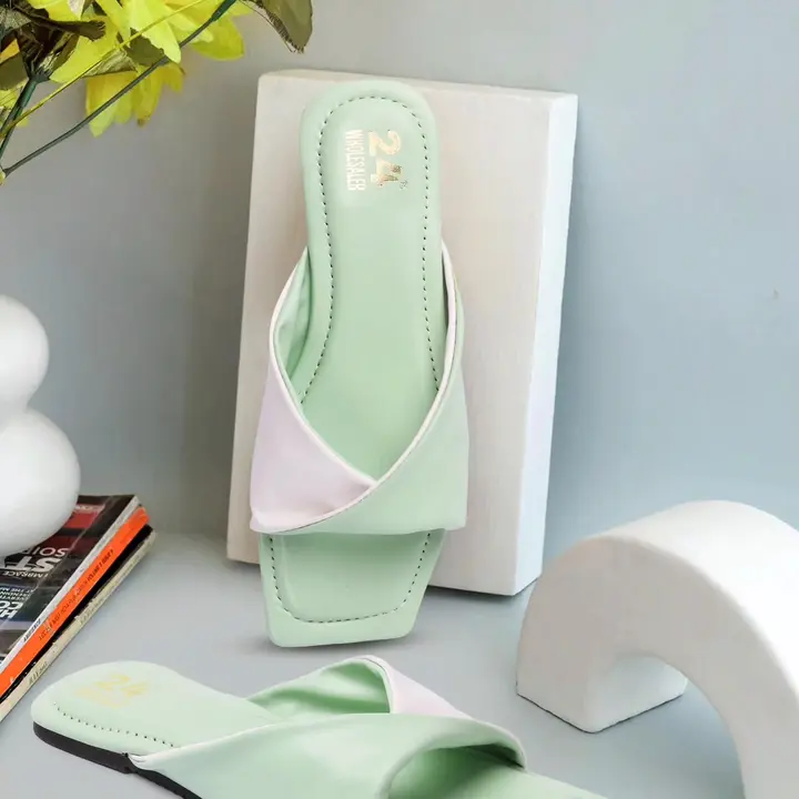 Fancy Green Women Flats Slippers With White colou Chappal For Ladies uploaded by business on 8/16/2023