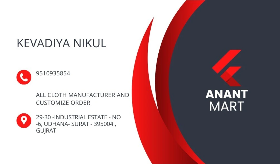 Visiting card store images of ANANT MART