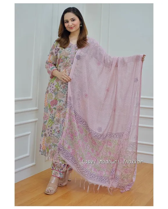 Beautiful Reyon 140gram Fabric Straight kurti Afgani Pant With   MalMal Printed Dupatta uploaded by business on 8/16/2023