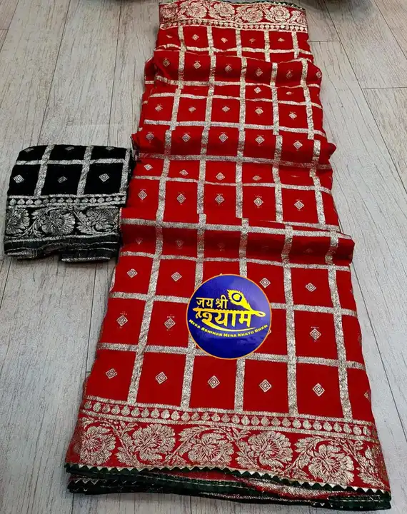 Super new design launch👉👉pure. Dola silk banrshi box zari with border
👉same fabric contrash blous uploaded by Gotapatti manufacturer on 8/17/2023