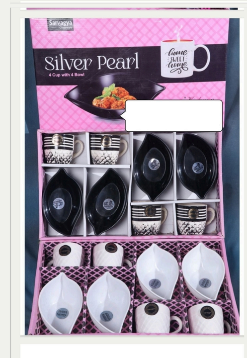 Silver pearl 4+4 - 4cups, 4bowls uploaded by Girhasthi Enterprise on 8/17/2023