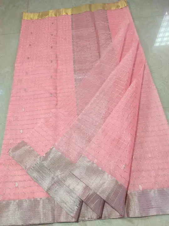 chanderi check katan silk saree uploaded by Virasat kala chanderi on 8/17/2023