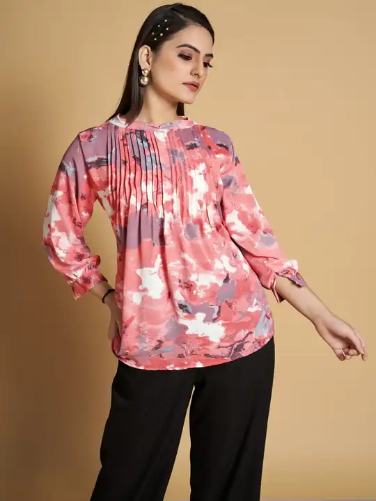 Casual Regular Sleeves Printed Women Pink Top uploaded by Agrahari Brother's Tex Co  on 8/17/2023