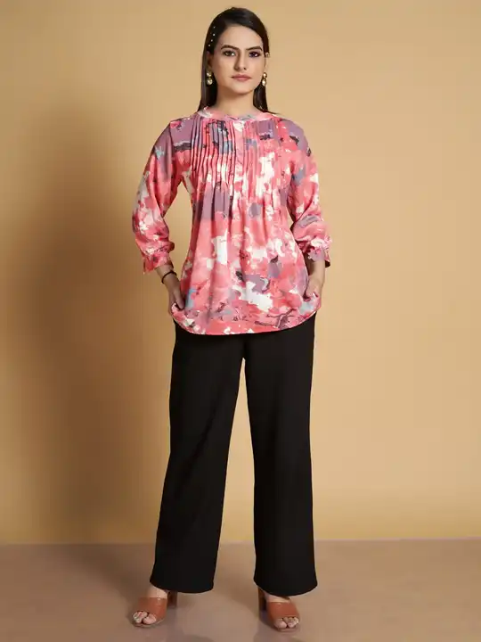 Casual Regular Sleeves Printed Women Pink Top uploaded by Agrahari Brother's Tex Co  on 8/17/2023