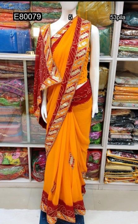 Embroidery bandhej print saree uploaded by business on 3/19/2021