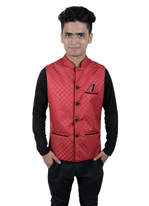 Mens Jute Red Checked Waistcoat uploaded by business on 5/15/2020