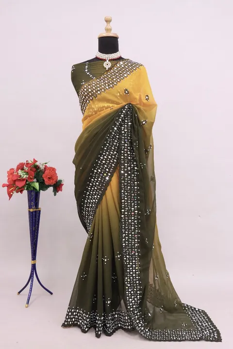 Haevy fox Georgette with embroidery pallu  mirror work uploaded by Suyukti Creation on 8/19/2023