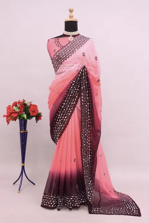 Haevy fox Georgette with embroidery pallu  mirror work uploaded by Suyukti Creation on 8/19/2023