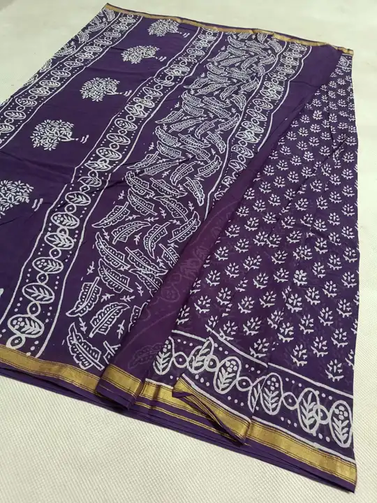 Handblock fancy natural dye dabu print mulmul cotton chanderi saree  uploaded by Chanderi ethnic world on 8/19/2023