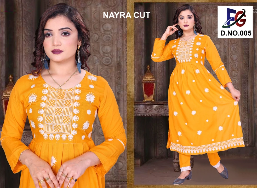 Embroidery Nayra Cut Kurti Pant uploaded by RJ Creation on 8/20/2023