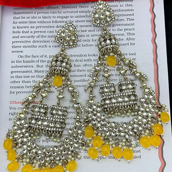 Beautiful Premium Quality Mehndi Polish Kundan Earrings 
Long Earrings uploaded by Jewelery outlet on 8/20/2023