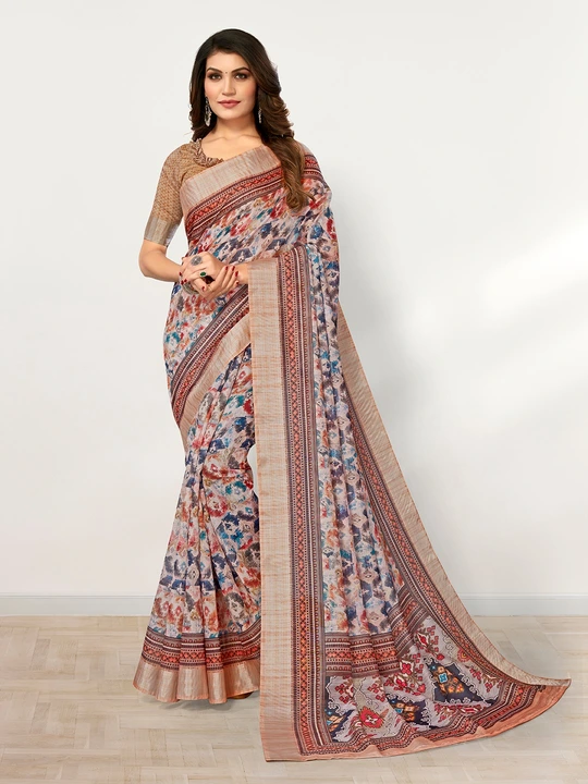Cotton Silver Border Digital Printed Saree With Unstitched Blouse Piece  uploaded by business on 8/20/2023