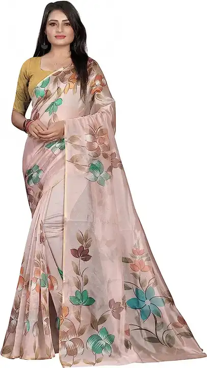 Organza Golden Zari Border Floral Digital Printed Saree With Unstitched Brocade Blouse Piece  uploaded by business on 8/20/2023