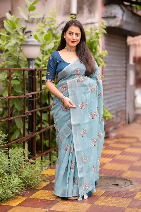 Linen saree uploaded by SAURYA EXPORT on 8/20/2023