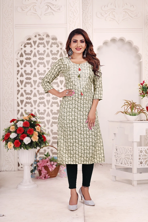 Exclusive designer stret kurtis in Reon14kg febric qwality best uploaded by business on 8/21/2023