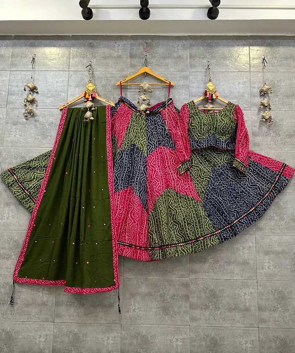 Multi reyon cotton fancy colour chaniya choli with fancy blouse and reyon duptta uploaded by business on 8/21/2023