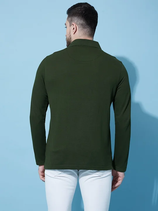 hot button coller neck full sleeve solid green tshirt for men! uploaded by Hotbutton.in  on 8/21/2023
