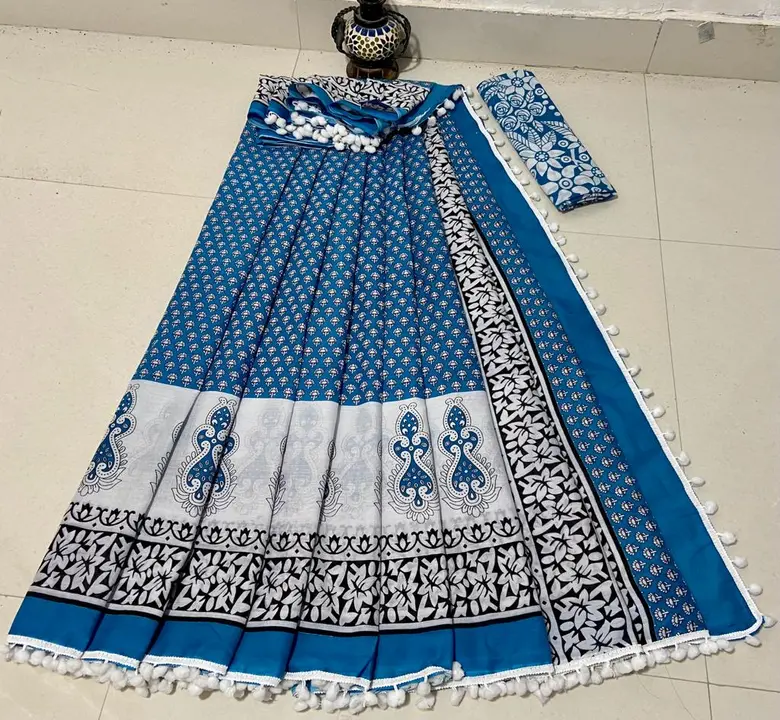 Cotton mulmul saree with pompom less uploaded by Fabi Handprints on 8/21/2023