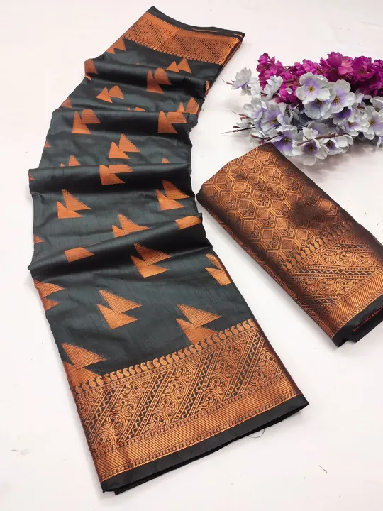 Soft silk with copper zari weaving pallu uploaded by business on 8/21/2023