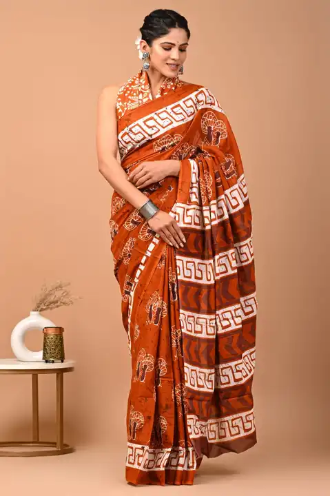 Hend block printed cotton Malmal Sarees  uploaded by business on 8/21/2023