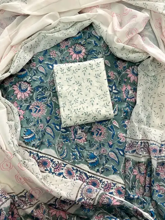 Hend block printed Cotton suit with Cotton dupatta  uploaded by NR Collection on 8/21/2023