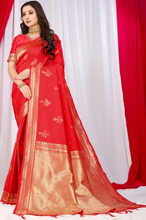 Red color banarasi silk saree with zari weaving work  uploaded by business on 8/22/2023