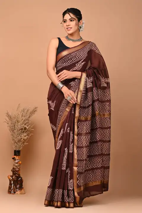 Maheshwari Silk saree of bagru hand block printed natural colour  uploaded by business on 8/22/2023