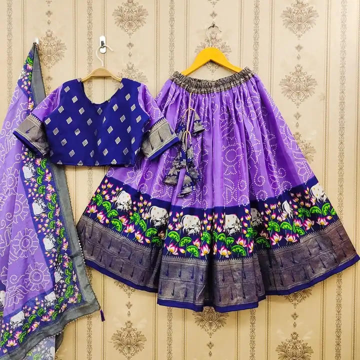 *🔹New Trending Zari Foil-Work Kalamkari Silk Stitched Lahenga Choli with Dupatta For Marriage/Festi uploaded by Villa outfit on 8/22/2023