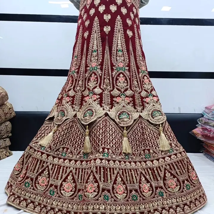*Velvet lahenga choli with heavy work with diamond+latkan*

*Single cancan*

*Red maroon colour only uploaded by Humera fashion on 8/22/2023
