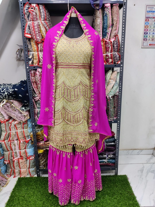 Fox Georgette top with heavy work with full zarkan with gharara uploaded by business on 8/22/2023