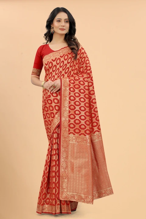 Red Durga Puja RedBanarsi silk saree uploaded by 1 Place For All Fashion  on 8/23/2023
