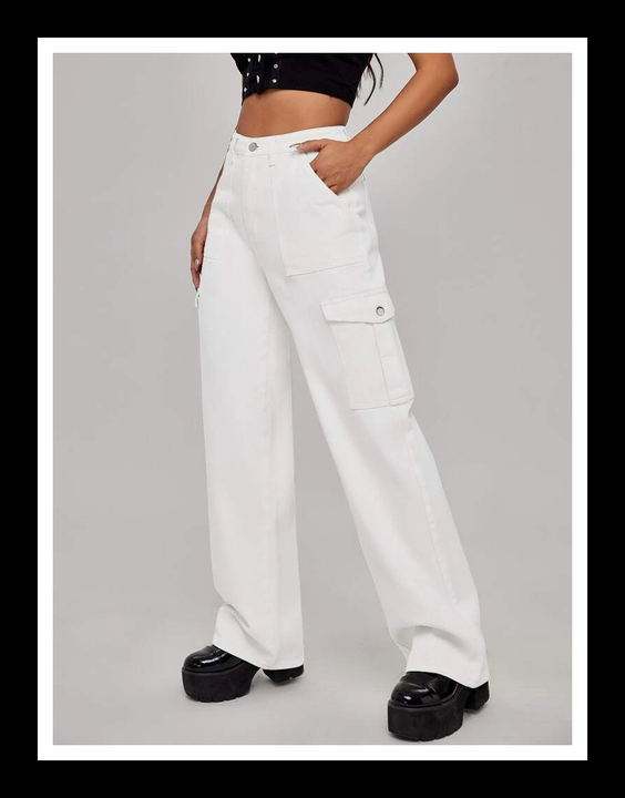 white Flap pocket cargo jeans uploaded by Shoppingfactory on 8/24/2023