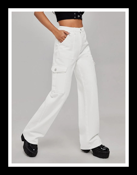 white Flap pocket cargo jeans uploaded by Shoppingfactory on 8/24/2023