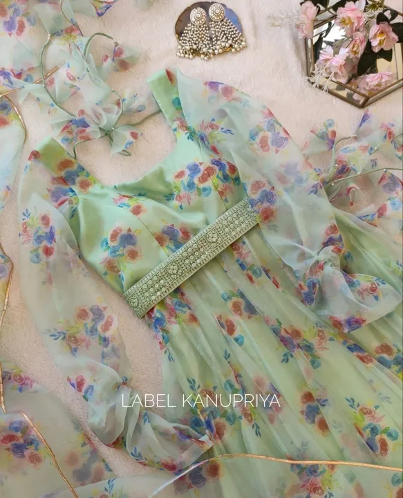 Design number 024
*This Beautiful Mint Floral Organza Suit Is Just Elegant* ❤️

*Top+Duppata+Belt*

 uploaded by Villa outfit on 8/24/2023