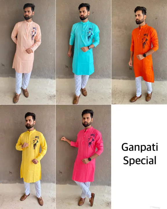 Ganpati Printed Kurta Set in 5 best Color’s uploaded by business on 8/24/2023