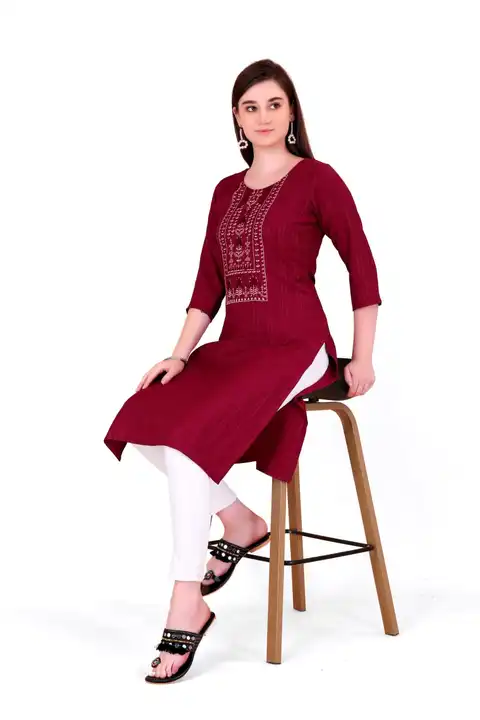 Post image Brand:- Neel and nikki 
Fabric:- heavy rayon
Embroidery on neck 
Size:-m L XL XXL