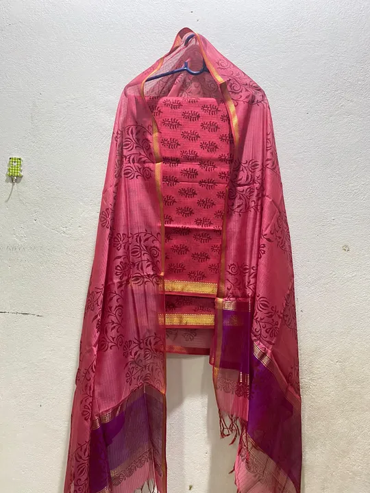 pure handwoven handblock maheswari suit uploaded by business on 8/24/2023