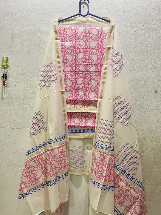pure handwoven handblock maheswari suit uploaded by Virasat kala chanderi on 8/24/2023